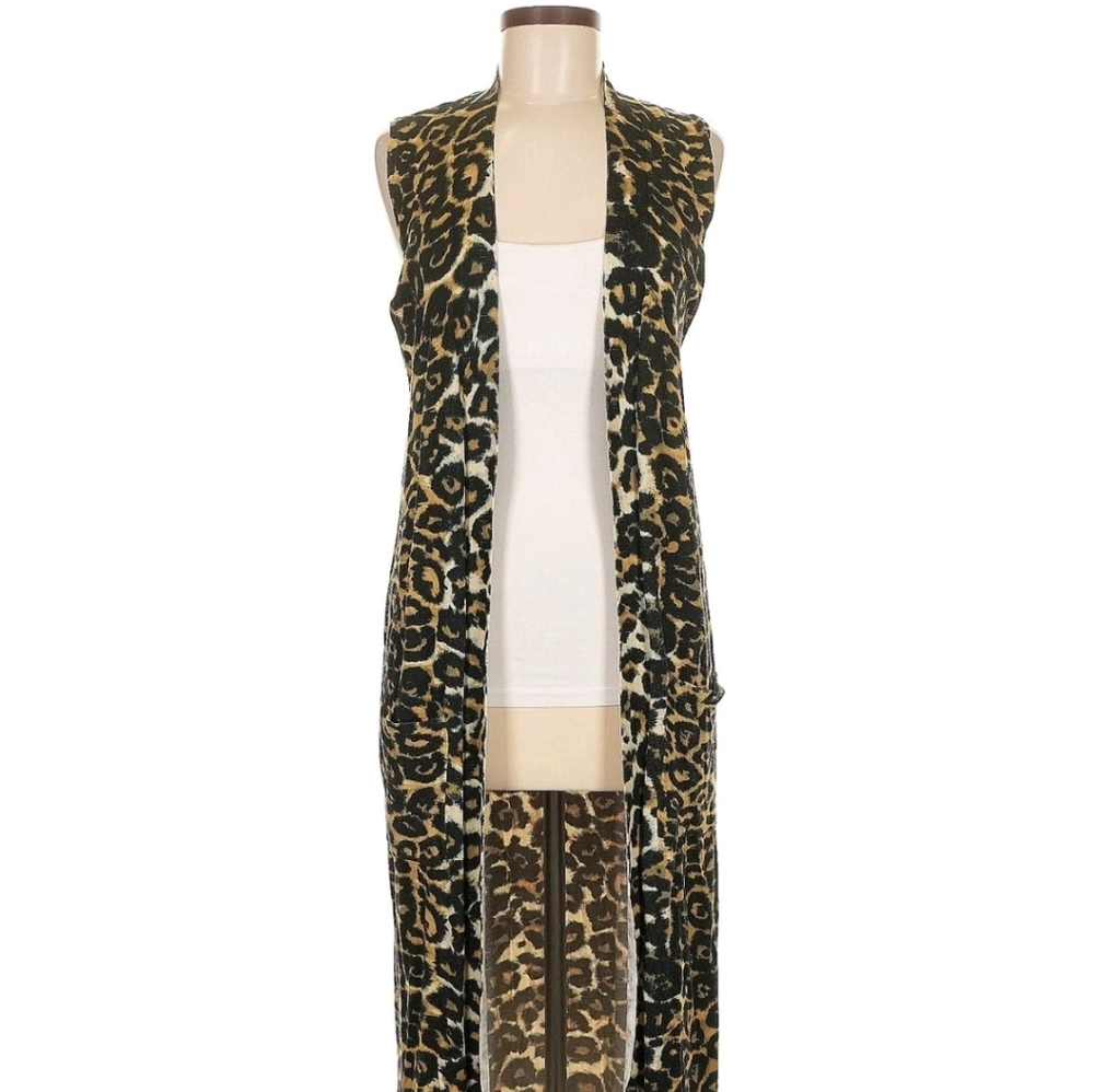 Catherine Malandrino Leopard Print Duster Vest With Deep Pockets, Sz Small